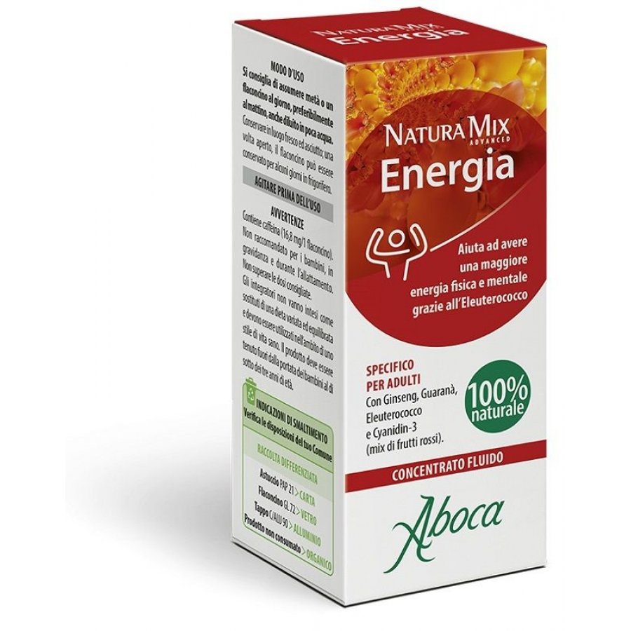 Aboca - Natura Mix Advanced Energia - Concentrato Fluido 1 Flaconcino da 15ml - Integratore naturale per adulti