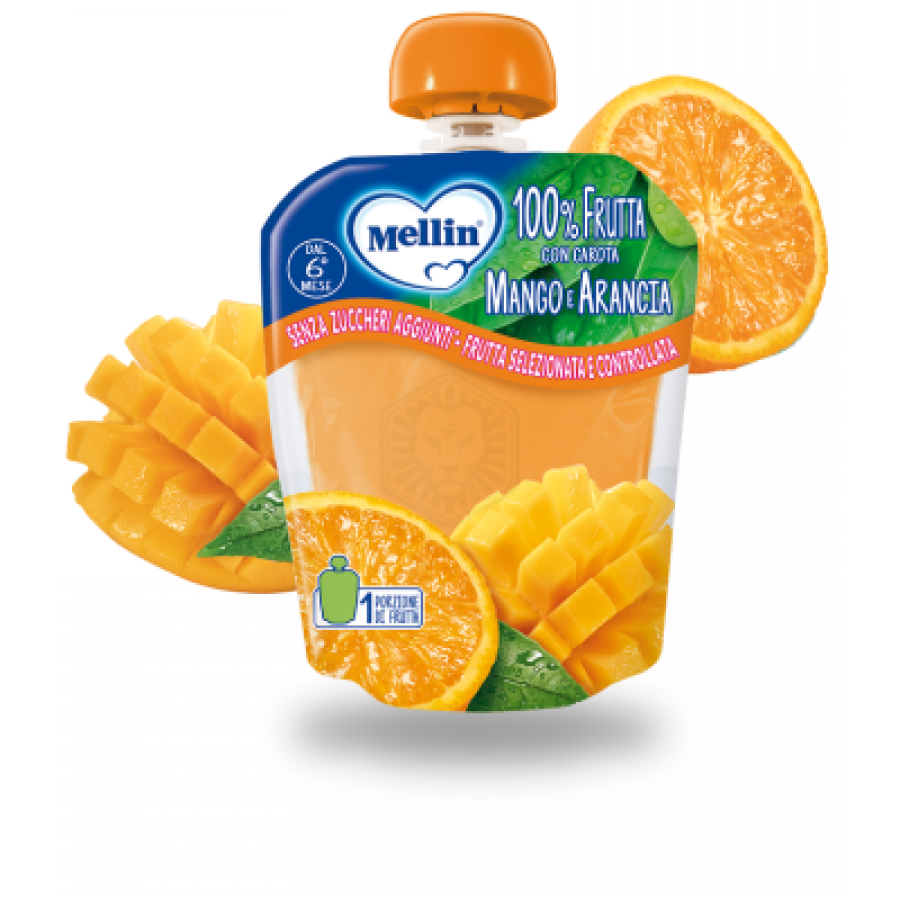 Mellin Pouch Arancia Mango Carota 90g - Merenda per Bambini 6 Mesi+