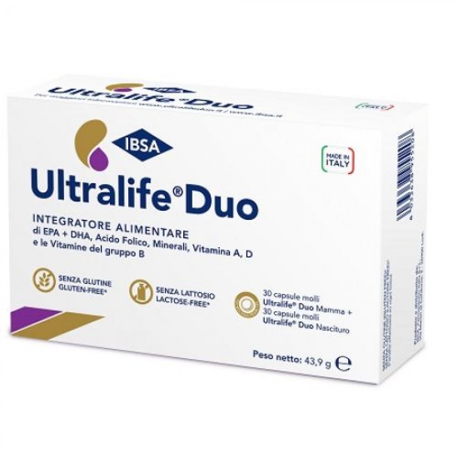 Ultralife Duo - Integratore Vitaminico Gravidanza - Capsule Mamma e Nascituro - Acido Folico, Omega-3, Vitamine e Minerali