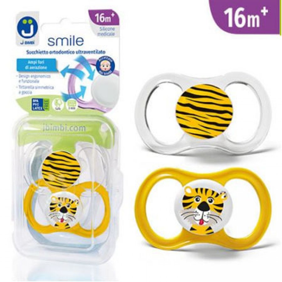 J Bimbi Smile Pack Succhietto Ultraventilato 16 Mesi+ Tigre Texture