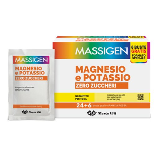 Massigen Magnesio e Potassio Senza Zucchero - Integratore Alimentare - 24+6 Bustine