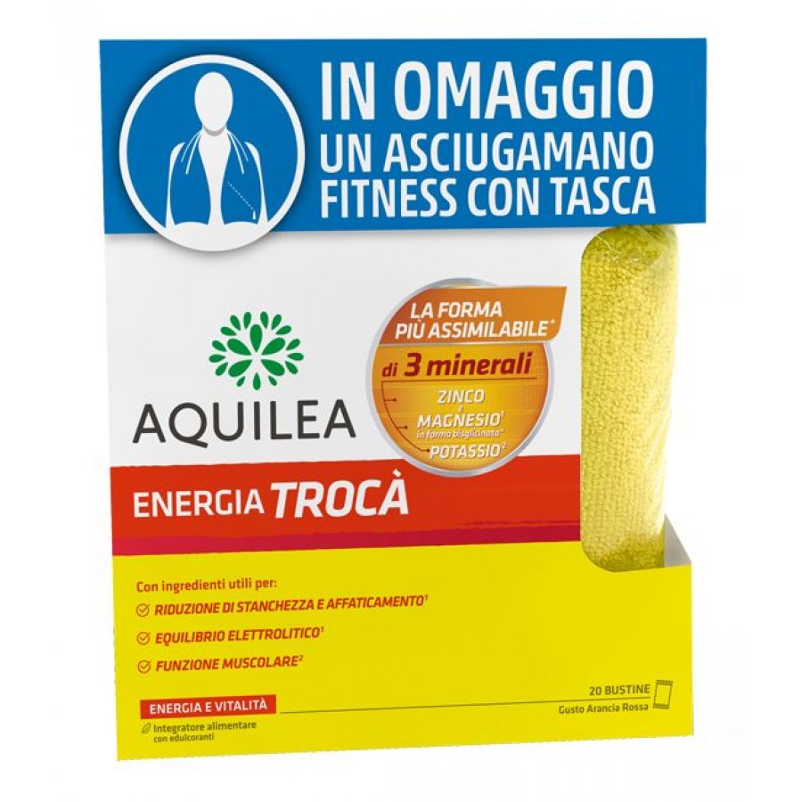 Aquilea Energia Trocà Integratore di Magnesio, Zinco e Potassio 20 Bustine + Asciugamano Fitness