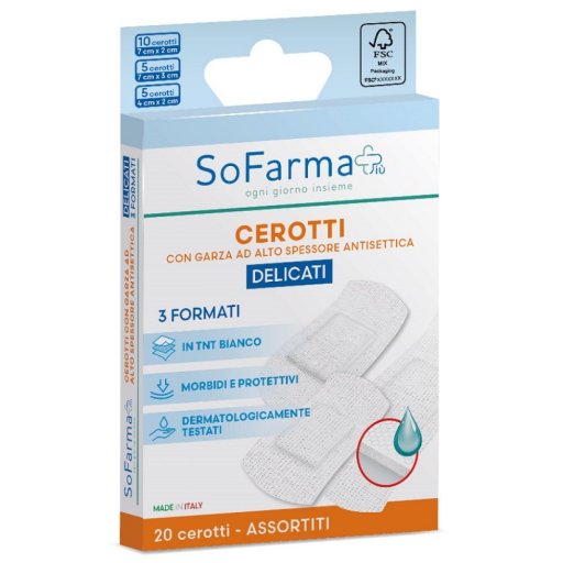 Sofarmapiù Cerotti Delicati 20 Pezzi Assortiti - Cerotti Adesivi Delicati per Pelle Sensibile