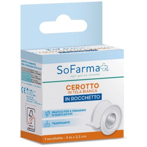 Sofarmapiù Certotto in Tela Bianca 5m x 2,5cm - Rocchetto per Fissaggio Medicazioni