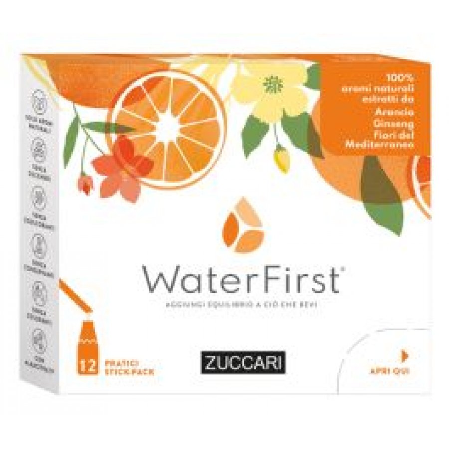  Zuccari WaterFirst Arancia, Ginseng Fiori Mediterranei Aromatizzatore per Acqua 12 Stick - Bevanda Idratante Naturale