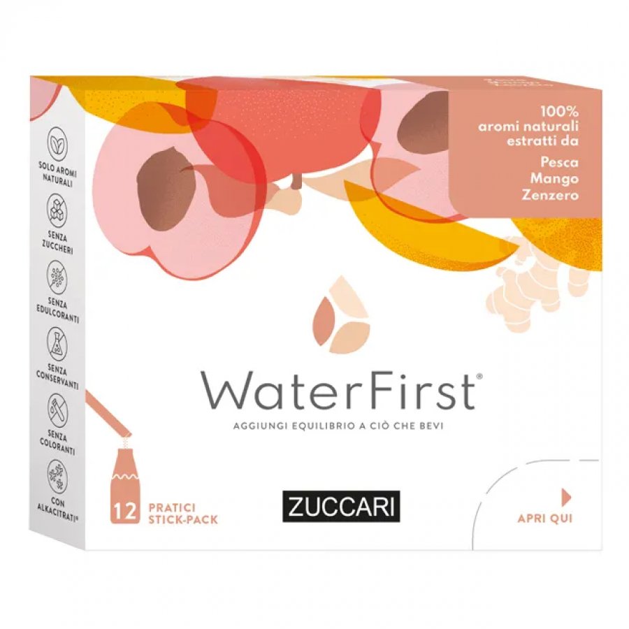 Zuccari WaterFirst Pesca Mango Zenzero 12 Stick - Integratore Bevanda Naturale