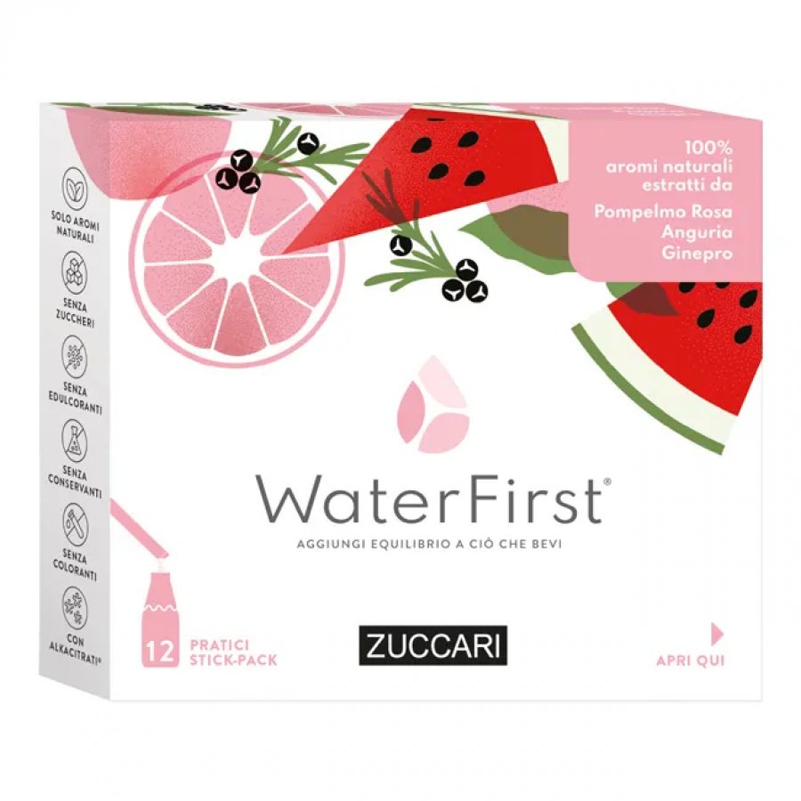 Zuccari WaterFirst Pompelmo Rosa Anguria Ginepro 12 Stick - Integratore Bevanda Naturale