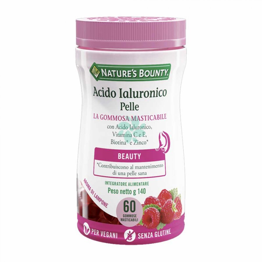 Acido Ialuronico Pelle - Integratore Alimentare 60 Gommose Masticabili - Migliora l'Idratazione della Pelle