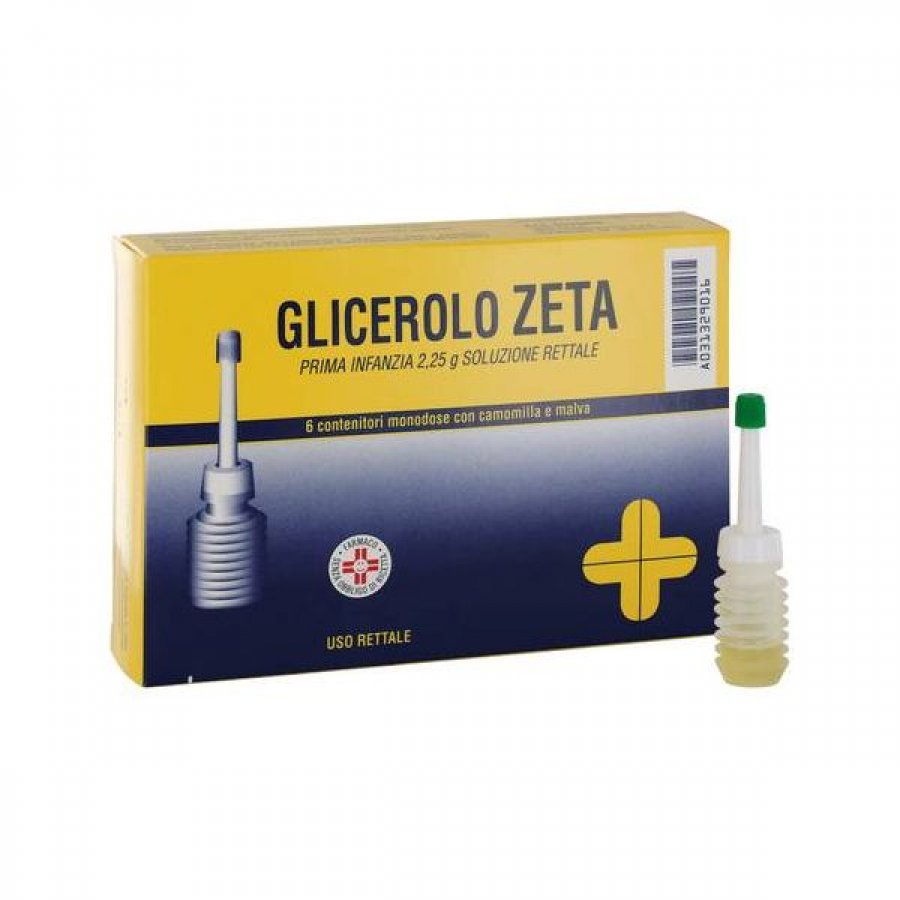  Zeta Farmaceutici Glicerolo Zeta Prima Infanzia 2,25g Soluzione Rettale con Camomilla e Malva Trattamento Stitichezza Occasionale, 6 Contenitori Monodose