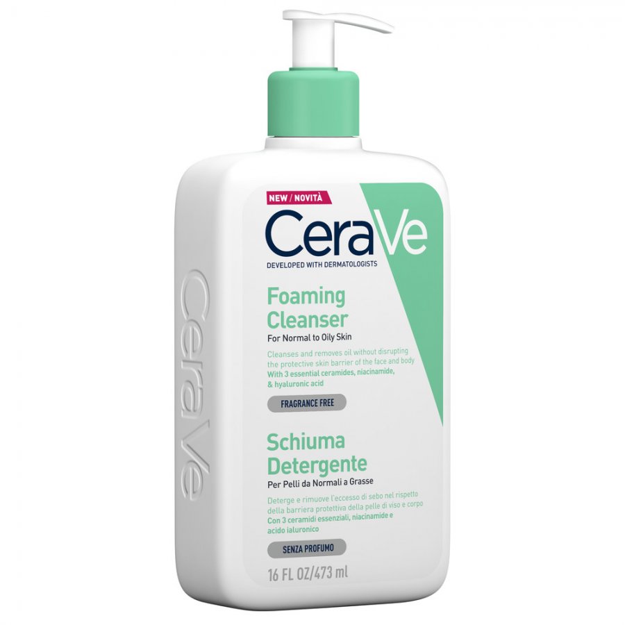 Cerave Schiuma Detergente Viso 473ml - Gel Detergente per Pelle Normale e Grassa con Ceramidi e Acido Ialuronico