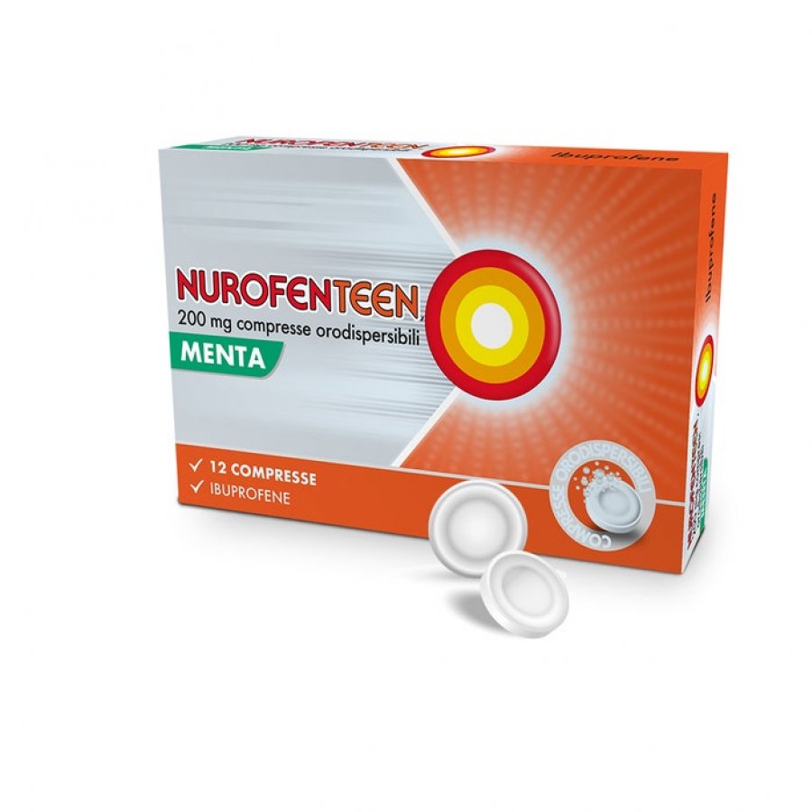 Nurofenteen - 12 Compresse Orosolubili Menta 200mg - Farmaco per il Dolore e la Febbre, Confezione da 12 Compresse