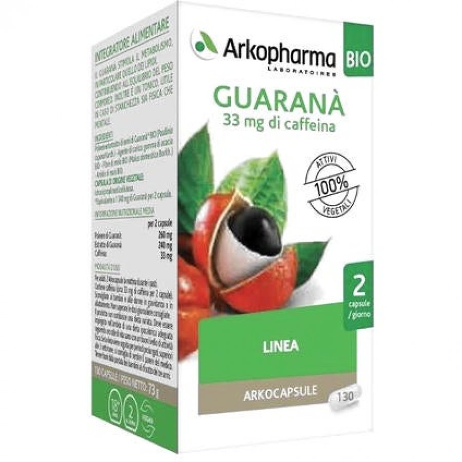 Arkopharma Guaranà Bio 130 Capsule - Integratore a Base di Guaranà per Energia Naturale