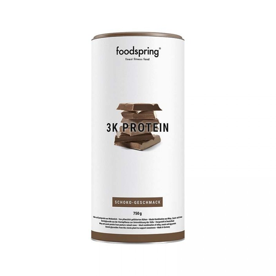 FoodSpring 3K Protein Polvere 750g Gusto Cioccolato - Integratore Proteico per Bevande Nutrienti