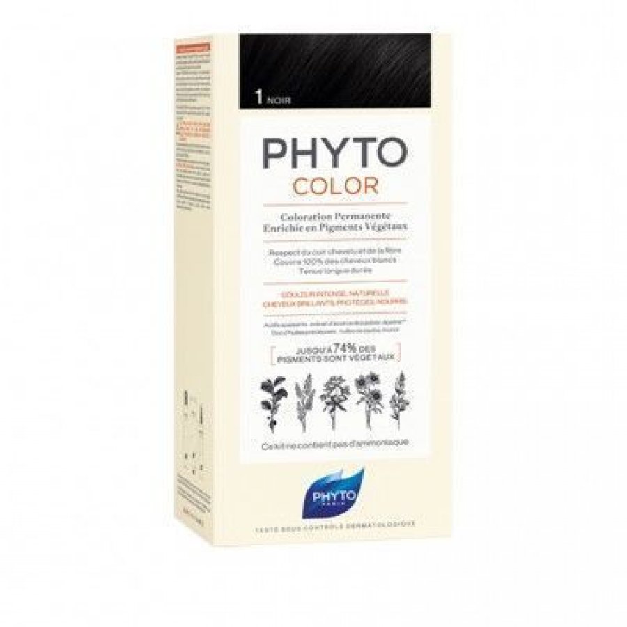 Phytocolor Tintura Permanente 1 Nero - Kit Colore per Capelli - 50ml Latte Rivelatore + 50ml Crema Colorante + 12ml Maschera Protezione Colore