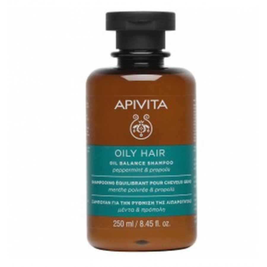 Apivita - Shampoo Sebo-Regolatore Menta Piperita/Propoli 250ml - Detergente per Capelli Grassi con Menta e Propoli