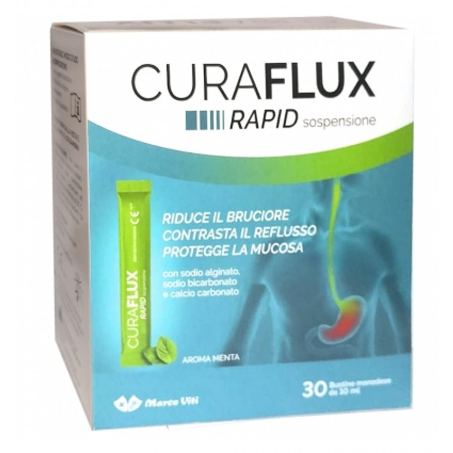Curaflux Rapid Soluzione Orale - 30 Bustine da 10ml Gusto Menta - Integratore per il Benessere Gastrointestinale