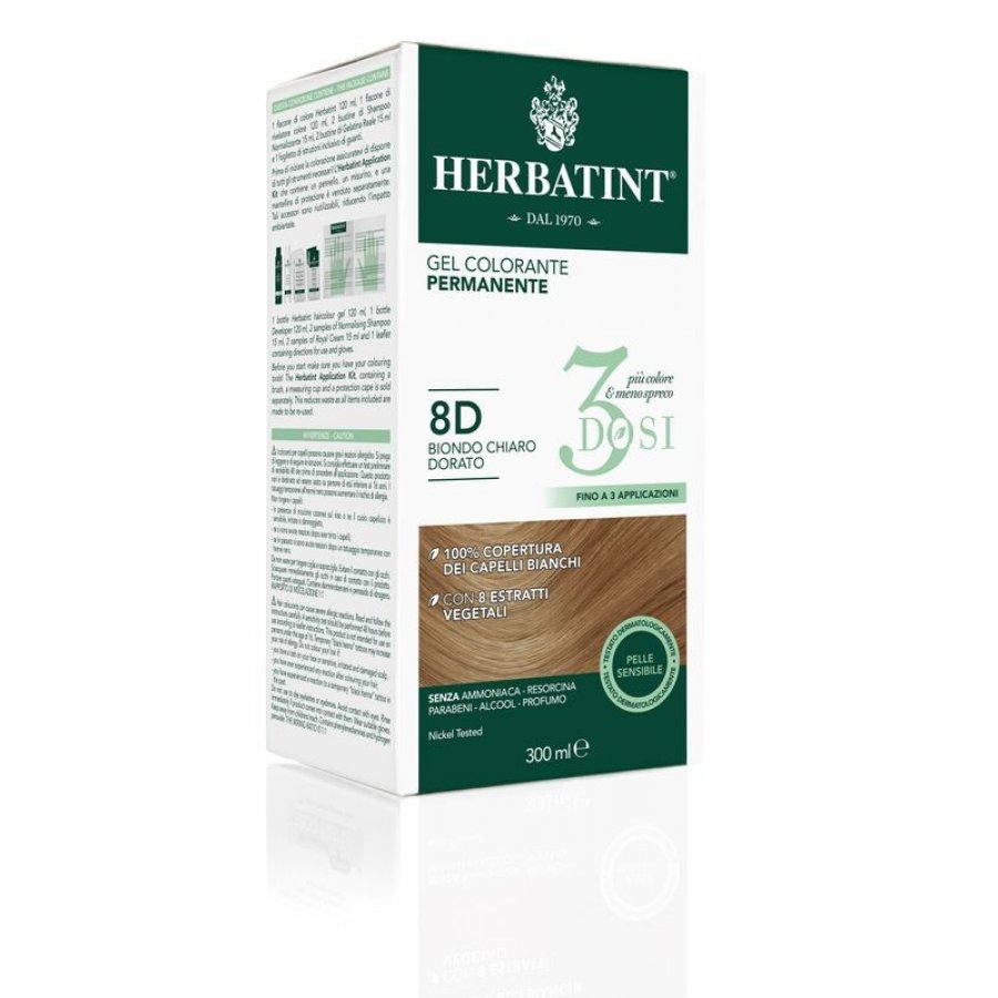Herbatint 8D Biondo Chiaro Dorato 300ml - Tintura Gel Permanente per Capelli Radianti e Nutriti