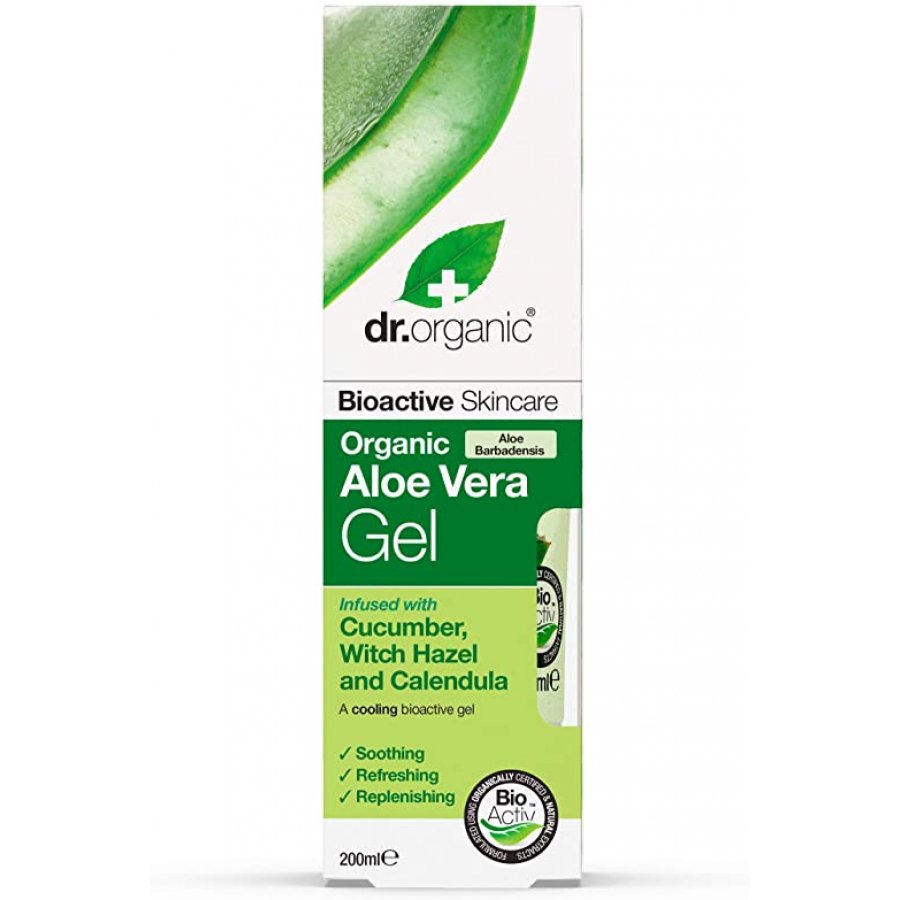 Dr Organic Aloe Cucumber - Gel Corpo Cetriolo Calendula Amamelide 200 ml, Gel Rinfrescante per il Corpo con Ingredienti Naturali