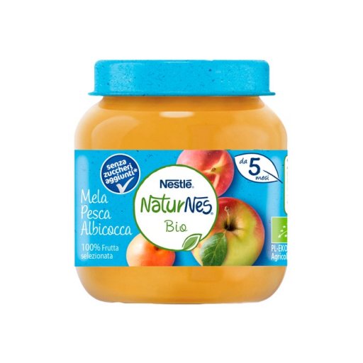 Nestlé Naturnes Bio Omogeneizzato Mela, Pesca e Albicocca 5 Mesi+ 125g - Alimentazione Biologica per Bambini