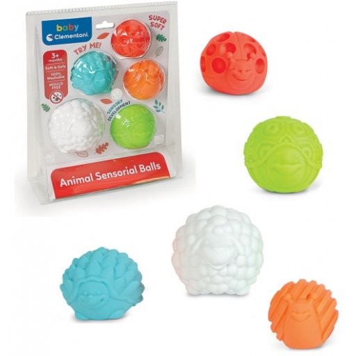 Clementoni Animal Sensorial Balls, Palle Sensoriali Educative, Set di 3 Pezzi per Stimolare Tattile e Visivo