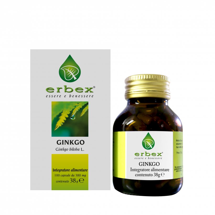 Erbex - Ginkgo Biloba 100 capsule 380mg: Integratore Alimentare Antiossidante per Memoria e Funzioni Cognitive