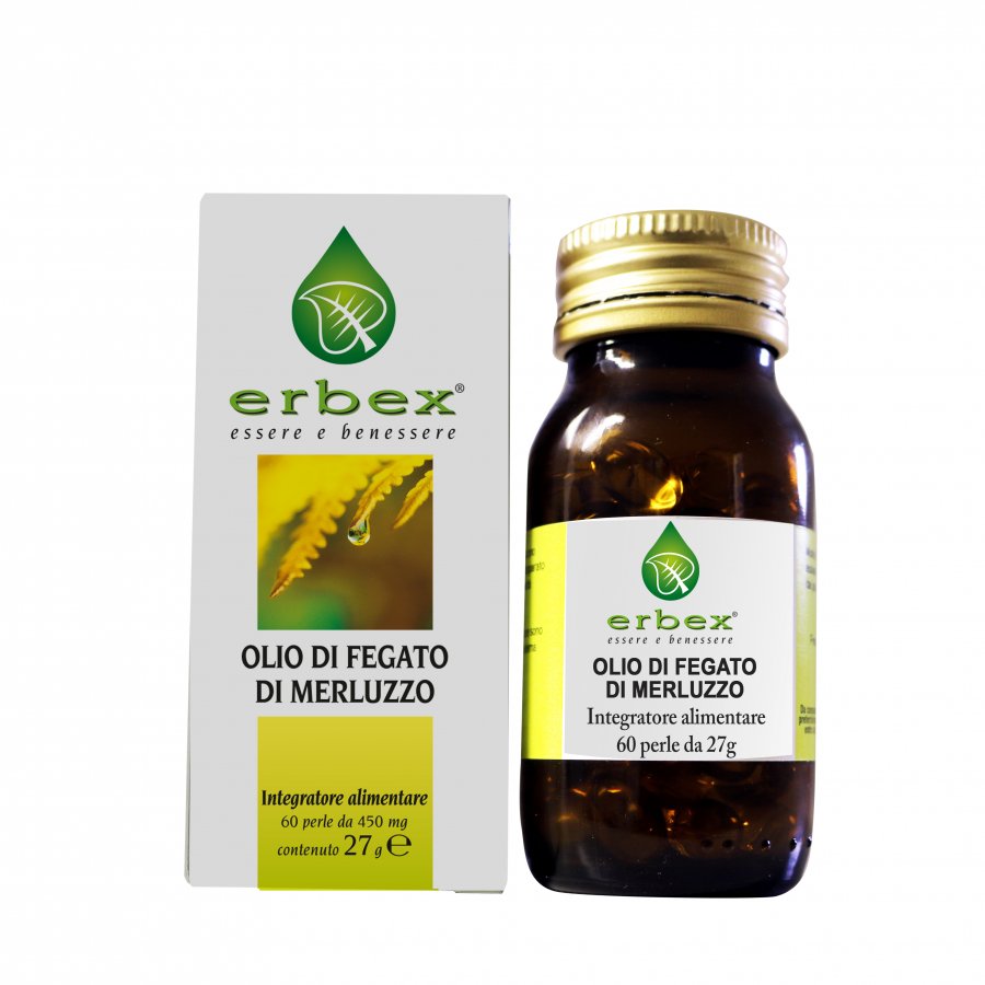 Erbex - Olio di Fegato di Merluzzo 60 Capsule da 27mg, Integratore con EPA, DHA, Vitamina A e D per il Sistema Immunitario e la Salute Oculare