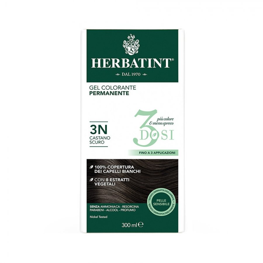 Herbatint Tintura Per Capelli Gel Permanente 3N Castano Scuro 300 ml 3D - Senza Ammoniaca
