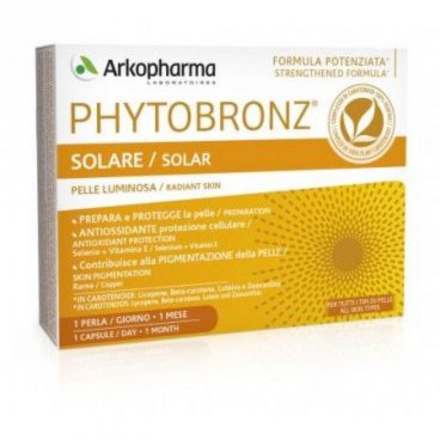 Arkopharma Phytobronz Solare 30 Perle - Integratore Solare con Complesso di Carotenoidi Vegetali