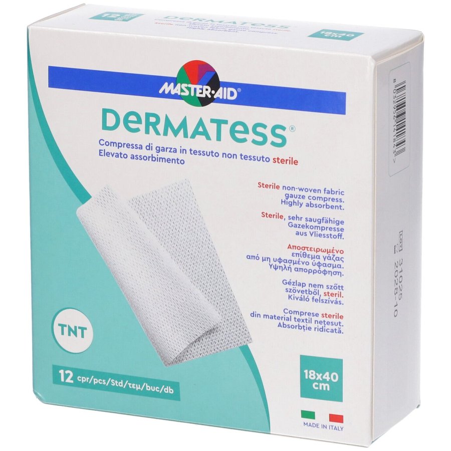 Master-Aid Dermatess Garza in Tessuto Non Tessuto Sterile 18 x 40 cm, 12 Compresse Master-Aid Dermatess Garza in Tessuto Non Tessuto Sterile 18 x 40 cm, 12 Compresse