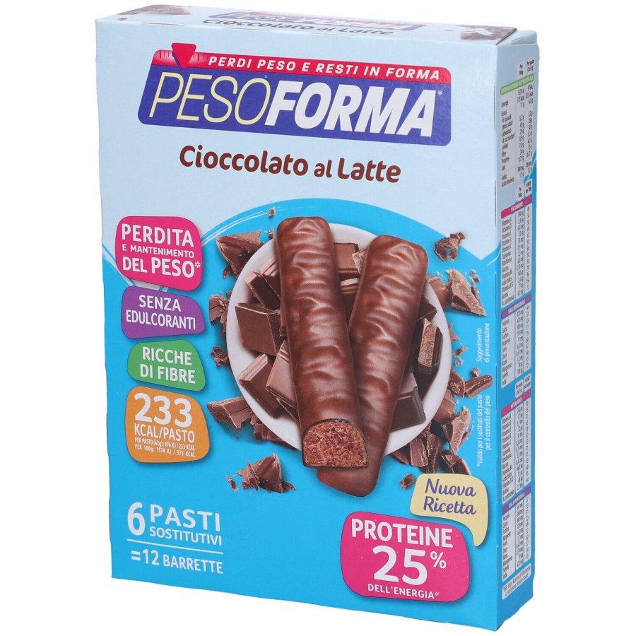 Pesoforma, Barrette Cioccolato al Latte, 12 Pezzi