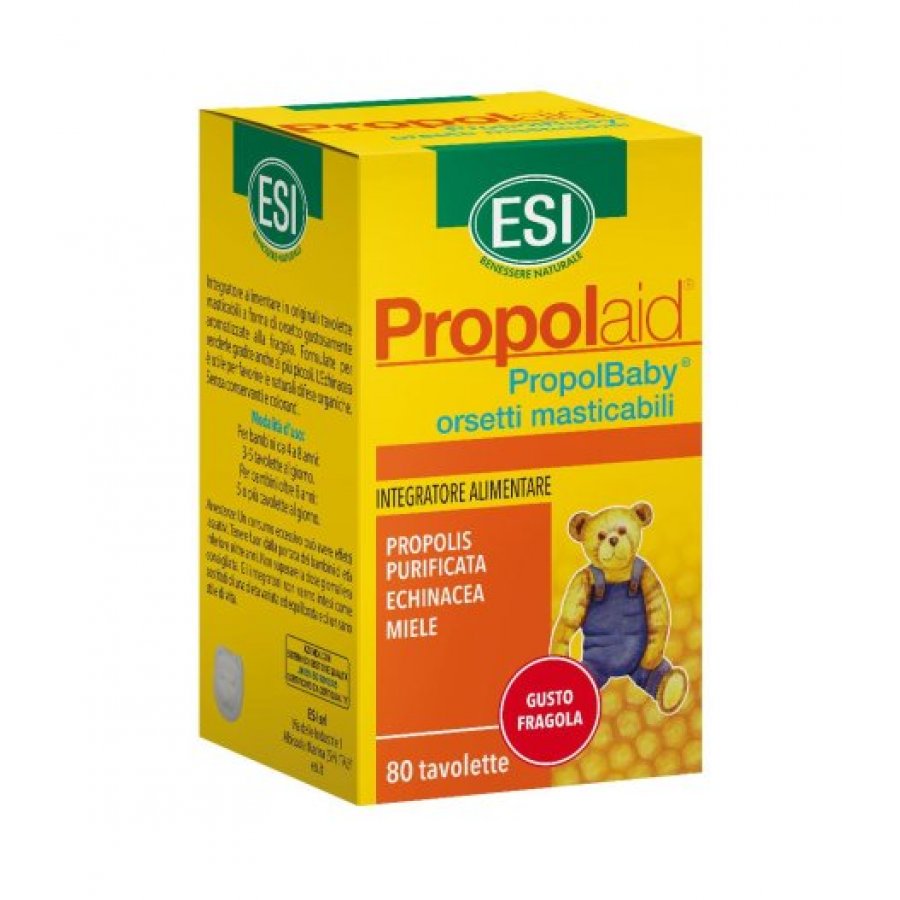 ESI Propolaid PropolBaby, Caramelle alla Propoli ed Echinacea per Bambini, 80 Orsetti, Supporto Immunitario e Benessere Respiratorio