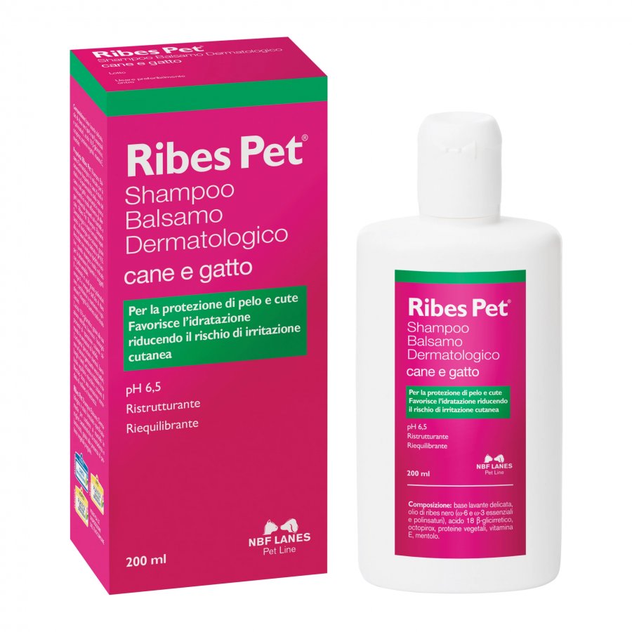 Ribes Pet Shampoo e Balsamo 200ml: Protezione Integrale per Pelo e Cute, Idratazione e Riduzione del Rischio di Irritazione