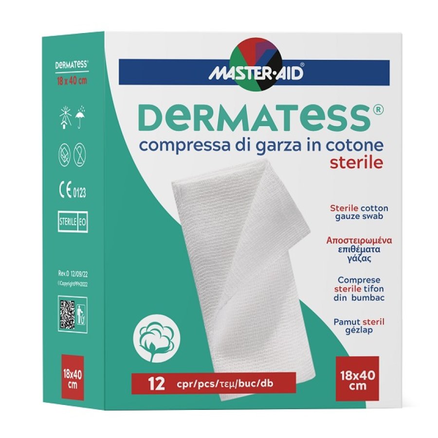 Master Aid Dermatess Garza Idrofila Sterile Cotone, 12 pezzi