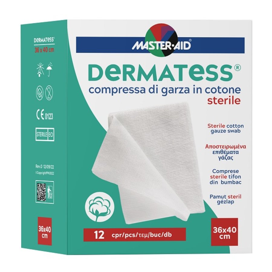 Master Aid&nbsp;Dermatess&nbsp;Compresse di Garza Sterile in Puro Cotone 36 x 40 cm, 12 Pezzi