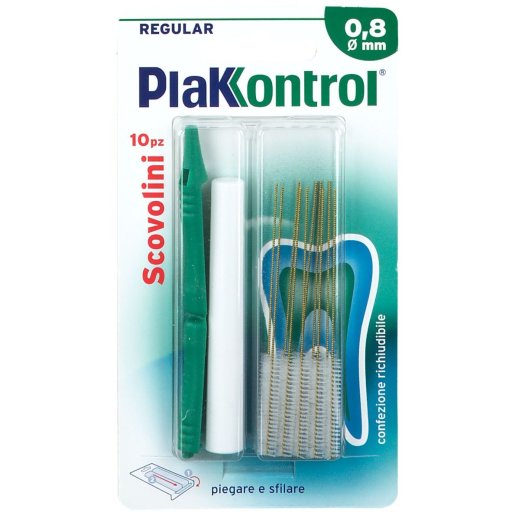 PlakControl Scovolini 0,8 mm - Rimozione Placca e Igiene Orale, 10 Pezzi, Adatti a Impianti e Ortodonzia