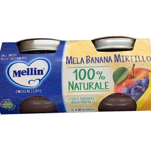 Mellin Omogeneizzato Mela, Banana e Mirtillo 2x100g - Alimento per l'Infanzia Senza Zuccheri Aggiunti
