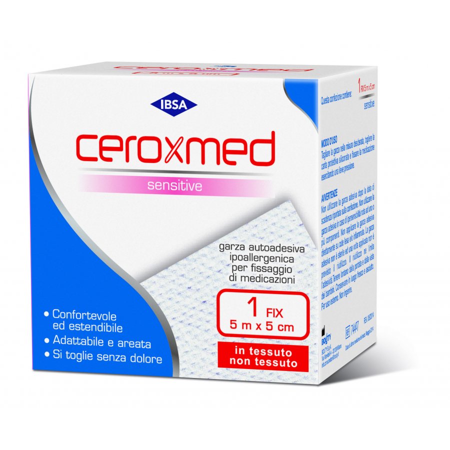 Ceroxmed Garza Sensitive 5cmx5m - Garze Ipoallergeniche per Fissaggio Medicazioni e Dispositivi Medici