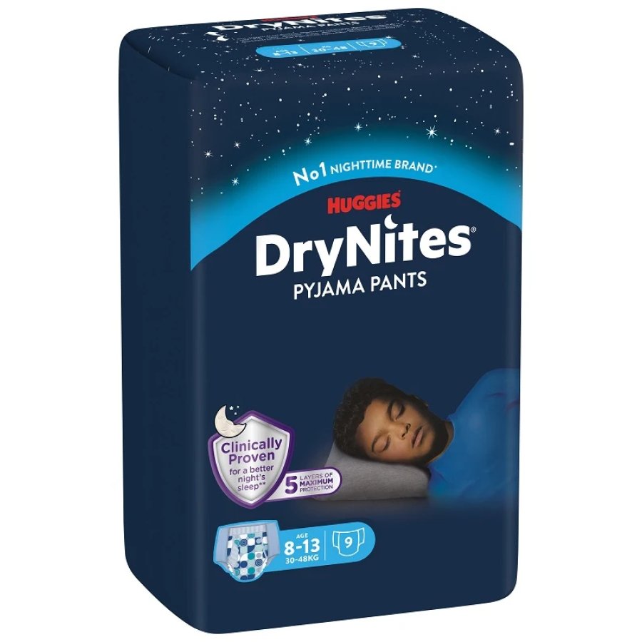 Huggies DryNites Boy Mutandina Assorbente Ragazzi 8-13 Anni 30-48 kg, 9 Pezzi