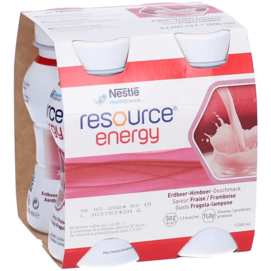 Nestlé, Resource Energy Fragola Lampone, 4 x 200 ml