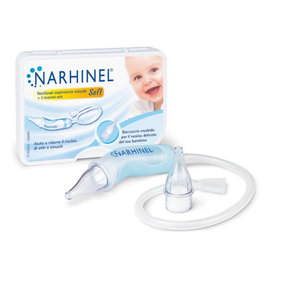 Narhinel, Aspiratore Nasale Soft per Neonati e Bambini, 2 Ricambi + Filtro