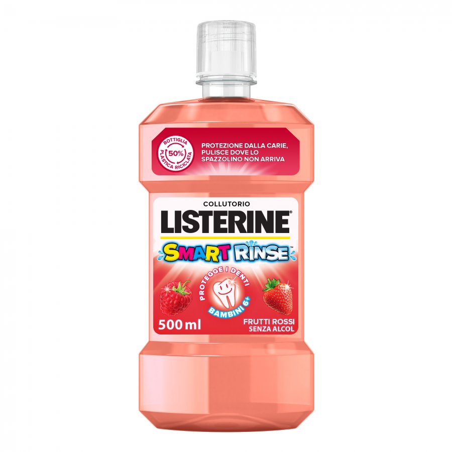 Listerine Collutorio Smart Rinse, Gusto Frutti Rossi, Senza Alcool, 500 ml