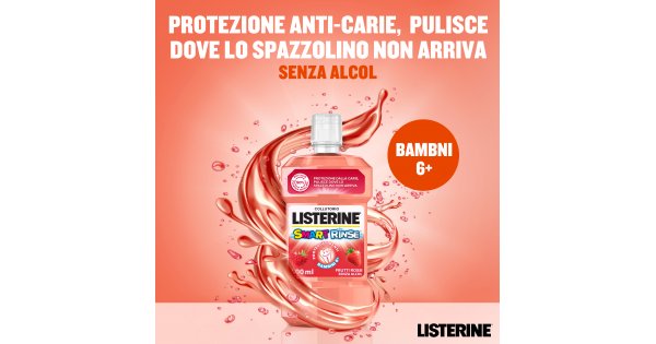 Collutorio Smart Listerine Collutorio Smart Rinse, Gusto Frutti Rossi, Senza Alcool, 500 ml