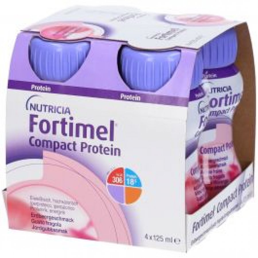 Fortimel Compact Protein Nutricia 4x125ml - Supplemento Alimentare Iperproteico - Gusto Fragola