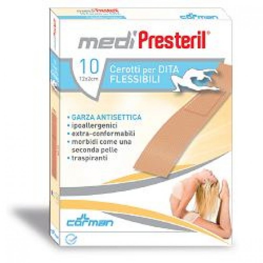 Medipresteril Cerotti per Dita Flessibili e Resistenti, 12x2cm, Confezione da 10 Pezzi - Protezione Ottimale per le Tue Dita