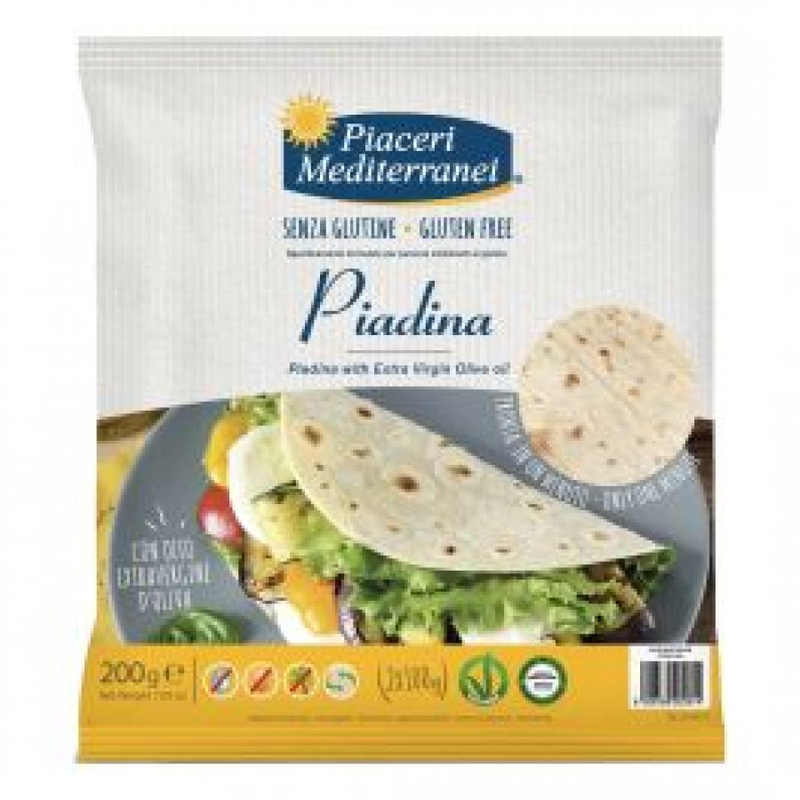 Piaceri Mediterranei Piadina Olio di Oliva 200g - Piadina Senza Glutine, Latte, Lattosio e Uova