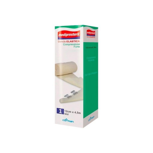Medipresteril Benda Elastica Compressione Forte, 12cm x 4,5m 1 Pezzo - Supporto Sicuro per Compressione Intensa