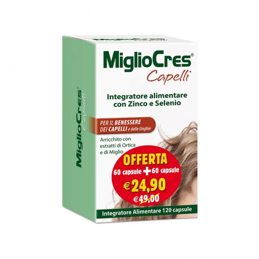 MiglioCres - Integratore Capelli Splendenti Anti-Caduta, 60+60 Capsule, Fortificante Naturale