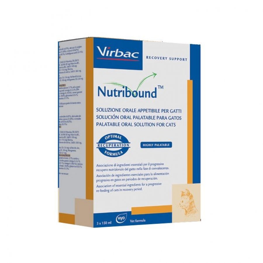 Nutribound Soluzione Orale Appetibile per Gatti 3 Flaconi da 150ml - Integratore Nutrizionale per Gatti Deboli o Malati