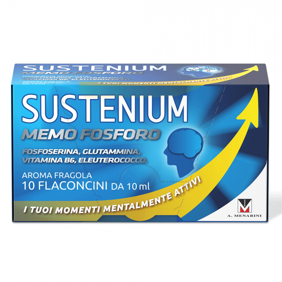 Sustenium Memo Fosforo  Integratore Alimentare con Fosfoserina, Glutammina, Vitamina B6 ed Eleuterococco - 10 Flaconcini
