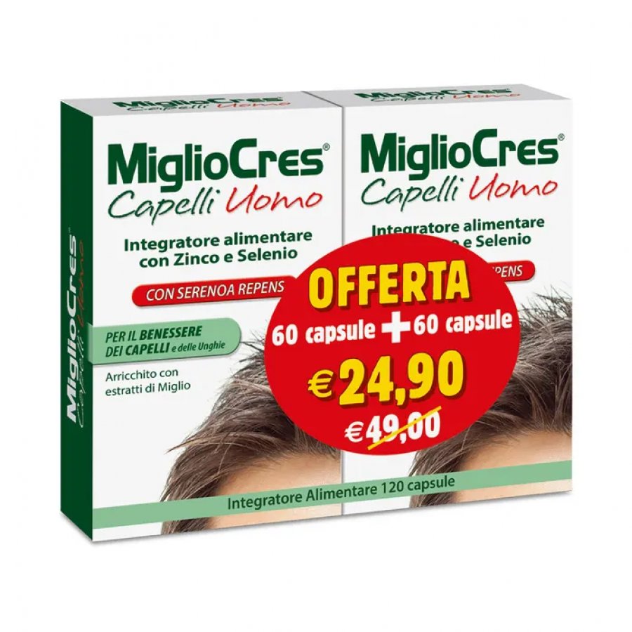 MiglioCres - Integratore Capelli Uomo 60+60 Capsule, Fortificante Naturale